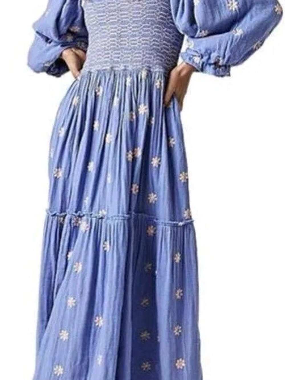 Free People Dahlia Embroidered Maxi Dress in Periwinkle